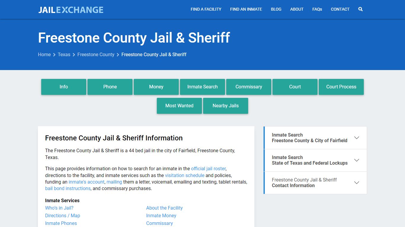 Freestone County Jail & Sheriff, TX Inmate Search, Information